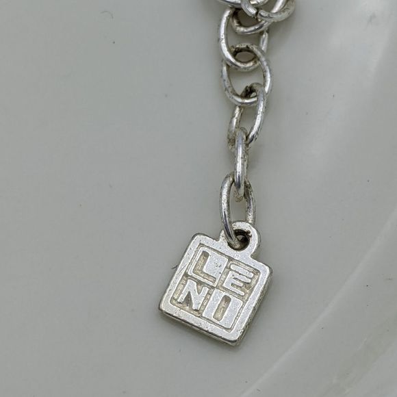 Leon Silver Tone Oval Circle Pendant Necklace - Picture 6 of 8